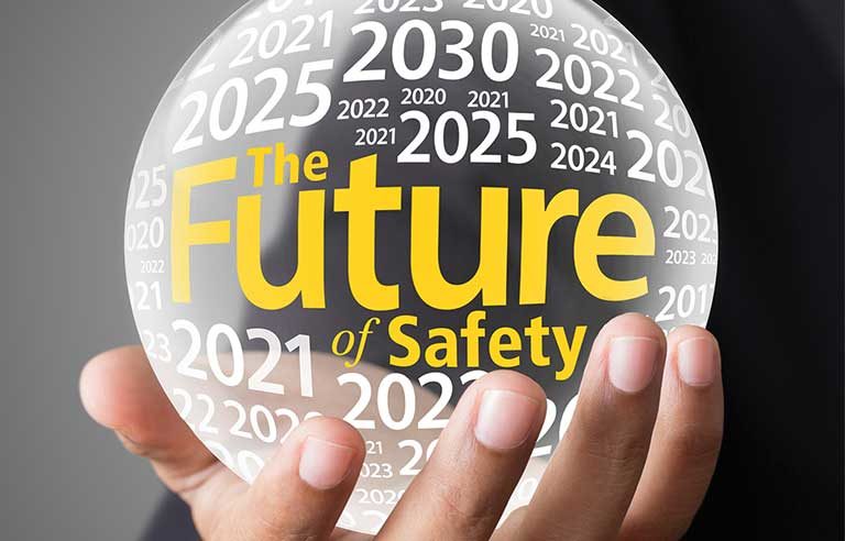 Hand holding globe with words "The future of safety"